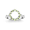 Rosecliff small open circle ring featuring twelve 2 mm faceted round cut peridots prong set in 14k white gold