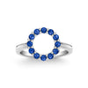 Rosecliff small open circle ring featuring twelve 2 mm faceted round cut sapphires prong set in 14k white gold
