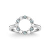 Rosecliff small open circle ring featuring twelve alternating 2 mm alexandrites and diamonds prong set in 14k white gold