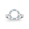 Rosecliff small open circle ring featuring twelve alternating Nantucket blue topaz & diamonds prong set in 14k white gold
