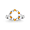 Rosecliff small open circle ring featuring twelve alternating 2 mm citrines and diamonds prong set in 14k white gold