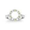 Rosecliff small open circle ring featuring twelve alternating 2mm round cut peridots & diamonds prong set in 14k white gold
