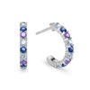 Hope Rosecliff huggie earrings in 14k white gold featuring nine alternating amethysts, Nantucket blue topaz and sapphires