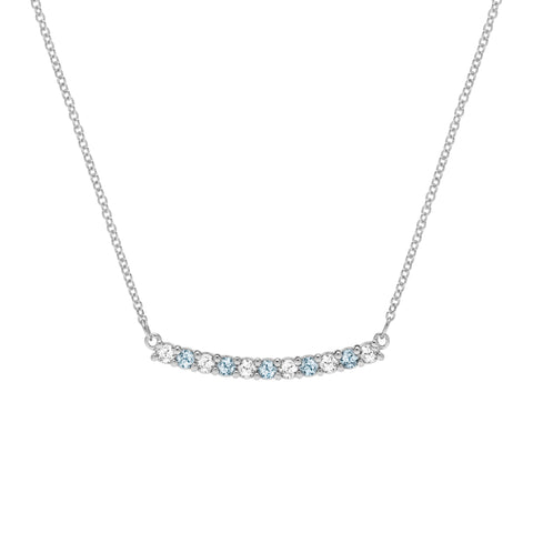 Rosecliff Diamond & Nantucket Blue Topaz Bar Necklace in 14k Gold (December) - White Gold