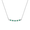 Rosecliff bar necklace with eleven alternating 2 mm faceted round cut emeralds and diamonds prong set in 14k white gold