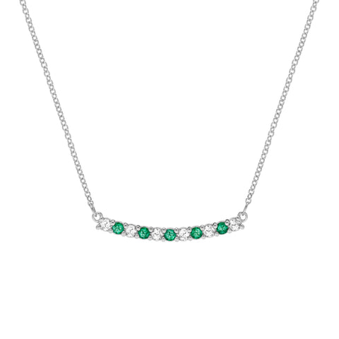 Rosecliff Diamond & Emerald Bar Necklace in 14k Gold (May) - White Gold