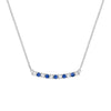 Rosecliff bar necklace with eleven alternating 2 mm faceted round cut sapphires and diamonds prong set in 14k white gold