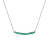 Rosecliff bar necklace with eleven 2 mm faceted round cut emeralds prong set in solid 14k white gold