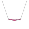 Rosecliff bar necklace with eleven 2 mm faceted round cut rubies prong set in solid 14k white gold