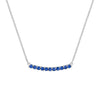 Rosecliff bar necklace with eleven 2 mm faceted round cut sapphires prong set in solid 14k white gold