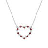 Rosecliff Heart Necklace featuring twenty alternating garnets and diamonds prong set in 14k white Gold