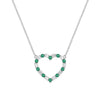Rosecliff Heart Necklace featuring twenty alternating emeralds and diamonds prong set in 14k white Gold