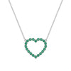 Rosecliff Heart Necklace featuring twenty faceted round cut emeralds prong set in 14k white Gold