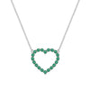 Rosecliff Heart Necklace featuring twenty faceted round cut emeralds prong set in 14k white Gold
