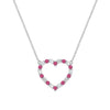 Rosecliff Heart Necklace featuring twenty alternating rubies and diamonds prong set in 14k white Gold