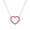 Rosecliff Heart Necklace featuring twenty faceted round cut rubies prong set in 14k white Gold