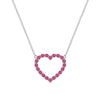 Rosecliff Heart Necklace featuring twenty faceted round cut rubies prong set in 14k white Gold
