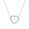 Rosecliff Heart Necklace featuring twenty faceted round cut peridots prong set in 14k white Gold