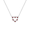 Rosecliff Heart Necklace featuring twelve alternating garnets and diamonds prong set in 14k white Gold