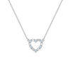 Rosecliff Heart Necklace featuring twelve alternating aquamarines and diamonds prong set in 14k white Gold