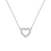 Rosecliff Heart Necklace featuring twelve faceted round cut aquamarines prong set in 14k white Gold
