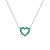 Rosecliff Heart Necklace featuring twelve faceted round cut emeralds prong set in 14k white Gold