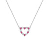 Rosecliff Heart Necklace featuring twelve alternating rubies and diamonds prong set in 14k white Gold