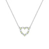 Rosecliff Heart Necklace featuring twelve alternating peridots and diamonds prong set in 14k white Gold