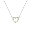 Rosecliff Heart Necklace featuring twelve faceted round cut peridots prong set in 14k white Gold