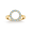 Rosecliff small open circle ring featuring twelve 2 mm round cut Nantucket blue topaz prong set in 14k gold - front view