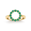 Rosecliff small open circle ring featuring twelve 2 mm faceted round cut emeralds prong set in 14k yellow gold - front view