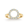 Rosecliff small open circle ring featuring twelve 2 mm faceted round cut aquamarines prong set in 14k gold - front view