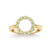 Rosecliff small open circle ring featuring twelve 2 mm faceted round cut peridots prong set in 14k yellow gold - front view