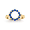 Rosecliff small open circle ring featuring twelve 2 mm faceted round cut sapphires prong set in 14k yellow gold - front view