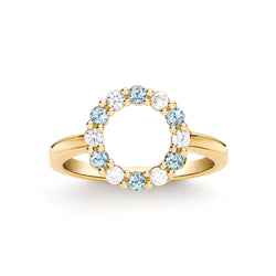 Rosecliff Small Circle Diamond & Nantucket Blue Topaz Ring in 14k Gold (December)