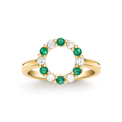 Rosecliff Small Circle Diamond & Emerald Ring in 14k Gold (May)