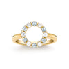 Rosecliff small open circle ring featuring twelve alternating 2 mm aquamarines & diamonds prong set in 14k gold - front view