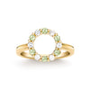 Rosecliff small open circle ring featuring twelve alternating peridots & diamonds prong set in 14k yellow gold - front view