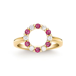 Rosecliff Small Circle Diamond & Ruby Ring in 14k Gold (July)