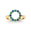 Rosecliff small open circle ring featuring twelve alternating 2 mm sapphires and emeralds prong set in 14k gold - front view