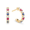 Liberty Rosecliff huggie earrings in 14k yellow gold featuring nine alternating rubies, sapphires and diamonds - front view