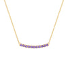 Rosecliff bar necklace with eleven 2 mm faceted round cut amethysts prong set in solid 14k yellow gold - front view
