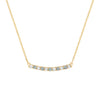 Rosecliff bar necklace with eleven alternating 2 mm round cut alexandrites and diamonds prong set in 14k gold - front view