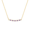 Rosecliff bar necklace with eleven alternating 2 mm round cut amethysts and diamonds prong set in 14k gold - front view