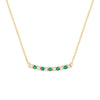 Rosecliff bar necklace with eleven alternating 2 mm round cut emeralds and diamonds prong set in 14k gold - front view