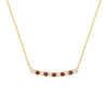 Rosecliff bar necklace with eleven alternating 2 mm round cut garnets and diamonds prong set in 14k gold - front view