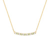 Rosecliff bar necklace with eleven alternating 2 mm round cut peridots and diamonds prong set in 14k gold - front view