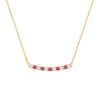 Rosecliff bar necklace with eleven alternating 2 mm round cut rubies and diamonds prong set in 14k yellow gold - front view