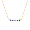 Rosecliff bar necklace with eleven alternating 2 mm round cut sapphires and diamonds prong set in 14k gold - front view