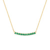 Rosecliff bar necklace with eleven 2 mm faceted round cut emeralds prong set in solid 14k yellow gold - front view